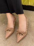 LOURDASPREC 2024 Early Spring New Pointed Bow Rivet High Heel Single Shoes Women's Quality Thin Heel Versatile Liuding Sandals