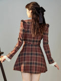 Lourdasprec   Korean Preppy Style Mini Plaid Dress Women Vintage One Piece Dresses Y2k Jk Uniform Long Sleeve Tunic Princess Vestidos