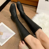 Lourdasprec-2024Fashion Women  Black Block High Heels Long Boots New Winter Warm Knee High Boots Soft Leather Thigh High Boots Shoes