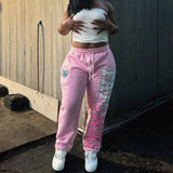 Lourdasprec-Aesthetic sexy pink letter printed straight pants y2k 2000s clothes niche classic simple casual versatile couple baggy sweatpant