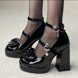 LOURDASPREC-Punk Heart Buckle High Heels Pumps Women 2024 Spring Y2K Black Chunky Platform Lolita Shoes Woman Bowtie Thick Heel Gothic Shoes