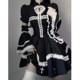 LOURDASPREC-Harajuku Maid Kawaii Lolita Dress Women Costumes Hollow Out Aesthetic Cosplay Lace Trim Y2k Clothes Anime Dresses Woman