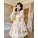 LOURDASPREC-Long Sleeve Kawaii Lolita Dress Women Casual Vintage Mini Dress Female Japanese Fairy Aesthetic Style One Piece Dress