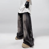 Lourdasprec-American Style Oversized Pocket Retro Baggy Jeans Men Y2k Hip Hop Punk Wide Leg Straight Overalls Black Denim Pants Streetwear