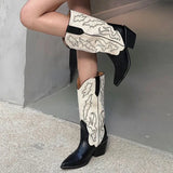 LOURDASPREC-Designer Autumn Gladiator Woman Knee High Boots Fashion Embroidery Thick High Heel Shoes Ladies Outdoor Long Booties