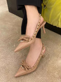 LOURDASPREC 2024 Early Spring New Pointed Bow Rivet High Heel Single Shoes Women's Quality Thin Heel Versatile Liuding Sandals