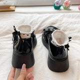 LOURDASPREC-Kawaii Lace Bowknot White Lolita Shoes Women  Heart Buckle Platform Mary Janes Woman Japanese Style Patent Leather Jk Shoes