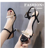 Lourdasprec Leather High Heel Sandals for Women 2023 New Summer Versatile Sheer Heels Fashion Sexy Popular Women's Shoes