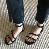 LOURDASPREC-2024 Summer Women Gladiator Sandals Fashion Outdoor Metal Decoration Flats Shoes Female Comfort Clip Toe Sandalias