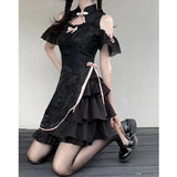 LOURDASPREC-Hot Girl Lace Kwawaii Women Dress Vintage Cheongsam Sweet Slim Lolita Gothic Girls Fashion Harajuku Sexy Aesthetic Female Dress