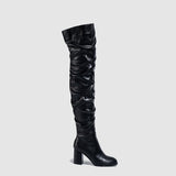 Lourdasprec Designer Pleated Over-the-knee Women Boots Winter High Heels Fashion Runway Round Toe Ladies Zipper Booties Shoes