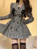 LOURDASPREC-Plaid Vintage Kawaii Dress Women Patchwork Elegant Party Mini Dress Female Korean Fashion Y2k One Piece Dress 2023 Autumn