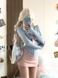 Lourdasprec  Y2K Women Korean Acubi Desire Gyaru Baddie Girls Two Piece Set Suits Groups Mini Skirt Sexy Long Sleeve Tops Shirts Sets Clothes