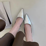 LOURDASPREC-Elegant High Heels Silver Pumps Women  Summer Slingbacks Pointed Toe Party Shoes Woman Solid Thin Heeled Sandals Ladies