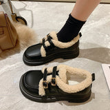 Lourdasprec British Style Small Leather Shoes, Female Students' New Japanese Vintage Plush Warm Cotton Shoes In Autumn and Winter 2023