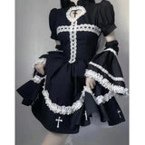 LOURDASPREC-Harajuku Maid Kawaii Lolita Dress Women Costumes Hollow Out Aesthetic Cosplay Lace Trim Y2k Clothes Anime Dresses Woman