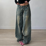 Lourdasprec- Casual Korean Stylish Baggy Jeans for Women High Street Harajuku Loose Denim Pants Vintage Grunge Wide Leg Trousers