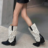 LOURDASPREC-Designer Autumn Gladiator Woman Knee High Boots Fashion Embroidery Thick High Heel Shoes Ladies Outdoor Long Booties