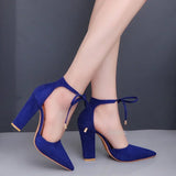 Lourdasprec-Sexy Pointed Toe Ladies Shoes Square High Heels Lace Up Women Pumps 2023 Wedding Strap Blue Woman Shoes Zapatos Mujer Size 43