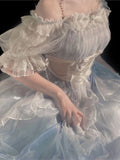LOURDASPREC-Victoria Elegant Sweet And Lovely KawaiiLolita Dress High Waist Short Sleeve A-line Puff Sleeve Princess Dress Fairy Dress