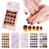 Lourdasprec-Halloween Nails Kids Full Cover False Nails Press On Self Adhesive Nail Manicure Tips Candy Color Fake Nails Nail Art for Children 24Pcs/box