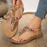 LOURDASPREC-Women's Bohemian Style Flat Sandals Retro Clip Toe Gladiator Sandals Woman 2024 Summer Casual Beach Shoes Anti Slip Flip Flops