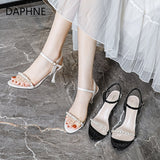 Lourdasprec Leather High Heel Sandals for Women 2023 New Summer Versatile Sheer Heels Fashion Sexy Popular Women's Shoes