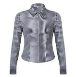 Lourdasprec- Y2K Women Turn-down Collar T-shirt Button Up Long Sleeve Vintage Slim Tee Fashion Outfits Autumn Casual Top Ladies