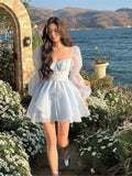 LOURDASPREC-Sweet Kawaii Mini Dress Vintage Korean Elegant Fashion Party Dress Women Fairy Princess Puff Sleeve Chic Summer Prom Dress