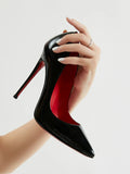 LOURDASPREC-2024 New 12cm Pointed Black High Heels, Women's Fine Heels, Elegant Charm, Sexy Shallow Mouth Large Red Sole Single Shoes