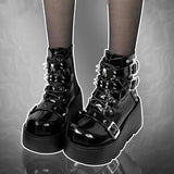 LOURDASPREC-Rivets Decor Chunky Platform Punk Ankle Boots Women  Winter Pu Leather Black Boots Woman Metal Buckle Gothic Shoes