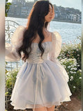 LOURDASPREC-Sweet Kawaii Mini Dress Vintage Korean Elegant Fashion Party Dress Women Fairy Princess Puff Sleeve Chic Summer Prom Dress