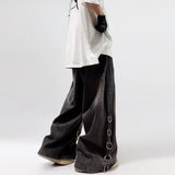 Lourdasprec-American Style Oversized Pocket Retro Baggy Jeans Men Y2k Hip Hop Punk Wide Leg Straight Overalls Black Denim Pants Streetwear