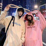 Lourdasprec Pink Couple Rabbit Sweatshirt Hoodie Hip Hop Autumn Winter Oversized Harajuku Japan High Street Brand Ears Coats Streetwear Girl