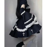 LOURDASPREC-Harajuku Maid Kawaii Lolita Dress Women Costumes Hollow Out Aesthetic Cosplay Lace Trim Y2k Clothes Anime Dresses Woman