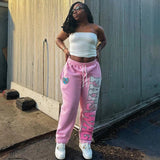 Lourdasprec-Aesthetic sexy pink letter printed straight pants y2k 2000s clothes niche classic simple casual versatile couple baggy sweatpant