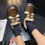 Lourdasprec British Style Small Leather Shoes, Female Students' New Japanese Vintage Plush Warm Cotton Shoes In Autumn and Winter 2023