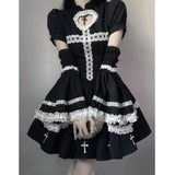 LOURDASPREC-Harajuku Maid Kawaii Lolita Dress Women Costumes Hollow Out Aesthetic Cosplay Lace Trim Y2k Clothes Anime Dresses Woman