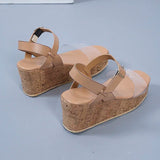 LOURDASPREC-Imitation Wood Sole Woven Open Toe Sandals New Fashion Wedge Sandals Women's Large Size Platform Woman Buckle Strap Sandal