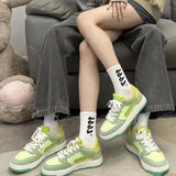 Lourdasprec 2023 spring and autumn new niche design Hami melon women's casual cricket shoes color-blocking striped couple sports shoes