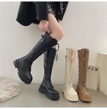 Lourdasprec Summer New Knight Boots Net Retro College British Style Thick Bottom Thick Heel Motorcycle Boots Fashion