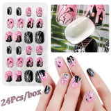 Lourdasprec-Halloween Nails Kids Full Cover False Nails Press On Self Adhesive Nail Manicure Tips Candy Color Fake Nails Nail Art for Children 24Pcs/box