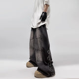 Lourdasprec-American Style Oversized Pocket Retro Baggy Jeans Men Y2k Hip Hop Punk Wide Leg Straight Overalls Black Denim Pants Streetwear