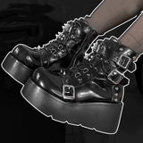 LOURDASPREC-Rivets Decor Chunky Platform Punk Ankle Boots Women  Winter Pu Leather Black Boots Woman Metal Buckle Gothic Shoes