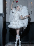 LOURDASPREC-Victorian Gothic Lace Princess Lolita Dress Japanese Kawaii High Waist MINI CAKE Dress Female Vintage White Birthday Party Dress