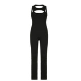 Lourdasprec- Backless Cut Out Women Jumpsuit Black Sexy Fashion Summer Sleeveless Black Playsuit Women Streetwear Fitness Outfits