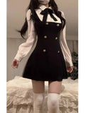 LOURDASPREC-Autumn Fake Two Dress Women Slim Chic Long Sleeve Bow Casual Y2k Mini Dress Female Korean Fashion Elegant Short Party Dress