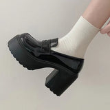 LOURDASPREC-Super High Heels Loafers Women 2024 Spring Patent Leather Chunky Platform Pumps Woman Slip On Black Jk Uniform Shoes Mary Janes
