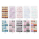 Lourdasprec-Halloween Nails Kids Full Cover False Nails Press On Self Adhesive Nail Manicure Tips Candy Color Fake Nails Nail Art for Children 24Pcs/box