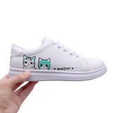 LOURDASPREC- Stylish cat-themed sneakers, white, comfy, lace-up